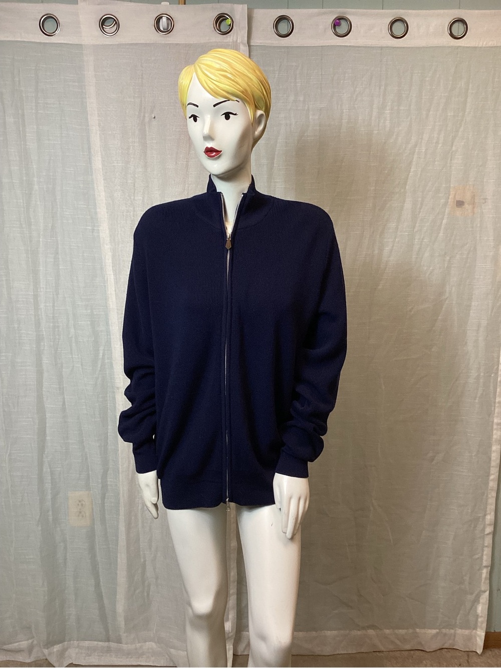 Stenstroms Navy Blue Full-Zip Knitted Cardigan; Size: XL